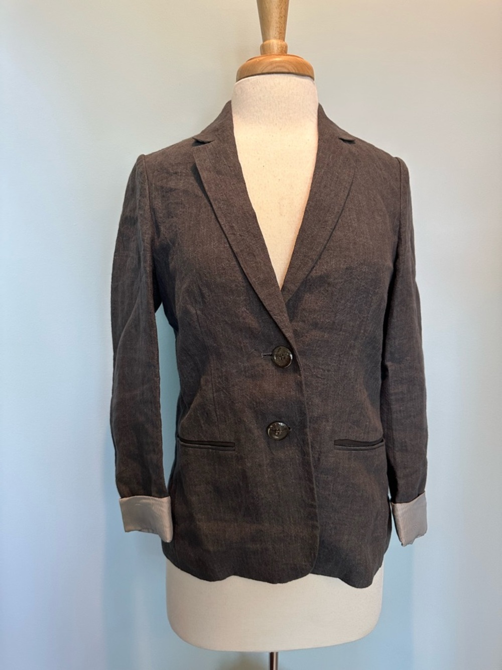 Lafayette 148 100% Linen Gray notched lapel 2 button Classic blazer size 0